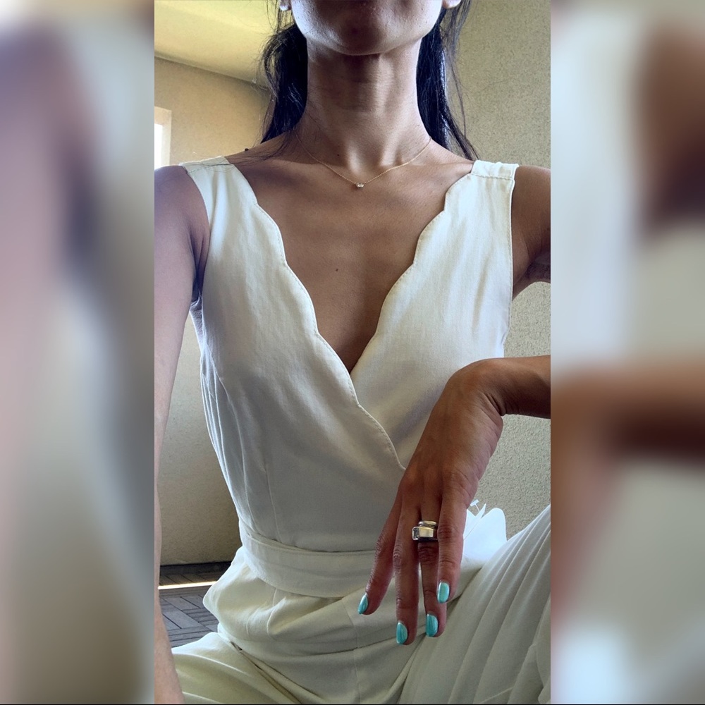 Anthropologie White Twill Wide Leg Jumpsuit